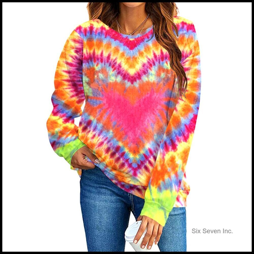 Tie Dye Heart Sweatshirt Long Sleeve Pullover Y2K Romantic Chic Valentine